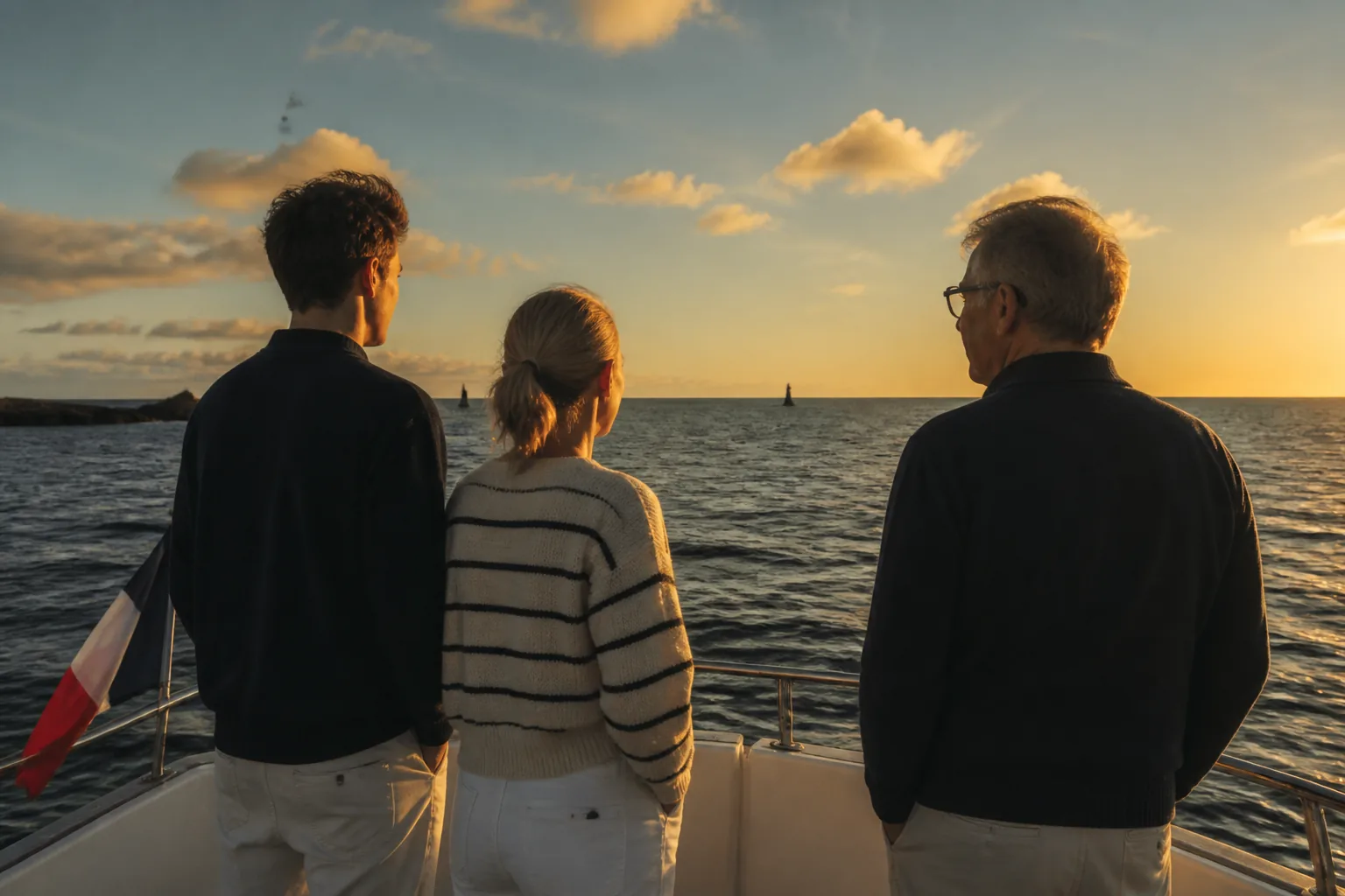 La famille Le Goff sur un bateau en mer