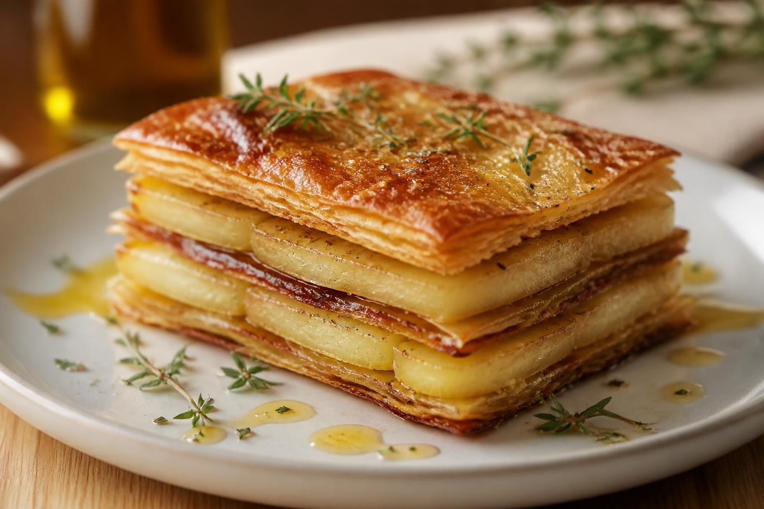 découvrez notre délice croustillant : un mille-feuille gourmand aux pommes de terre, alliant textures et saveurs pour un plat réconfortant et original.